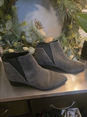 Marc Fisher Gray Suede Pointed Chelsea Ankle Boots